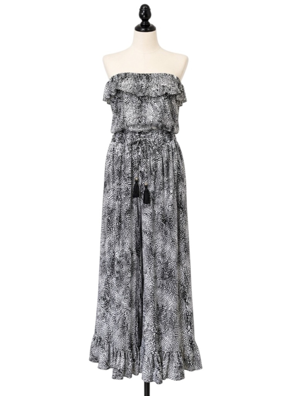 Wide Leg Jumpsuit Strapless Spotted Small Boho Festival Ruffle‎ Resort